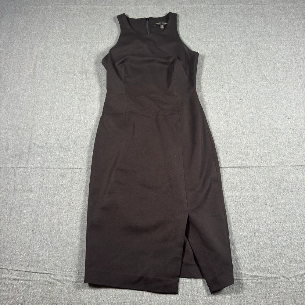 Banana Republic Black Bi Stretch Halter Sheath Dress Front Slit 00 Petite